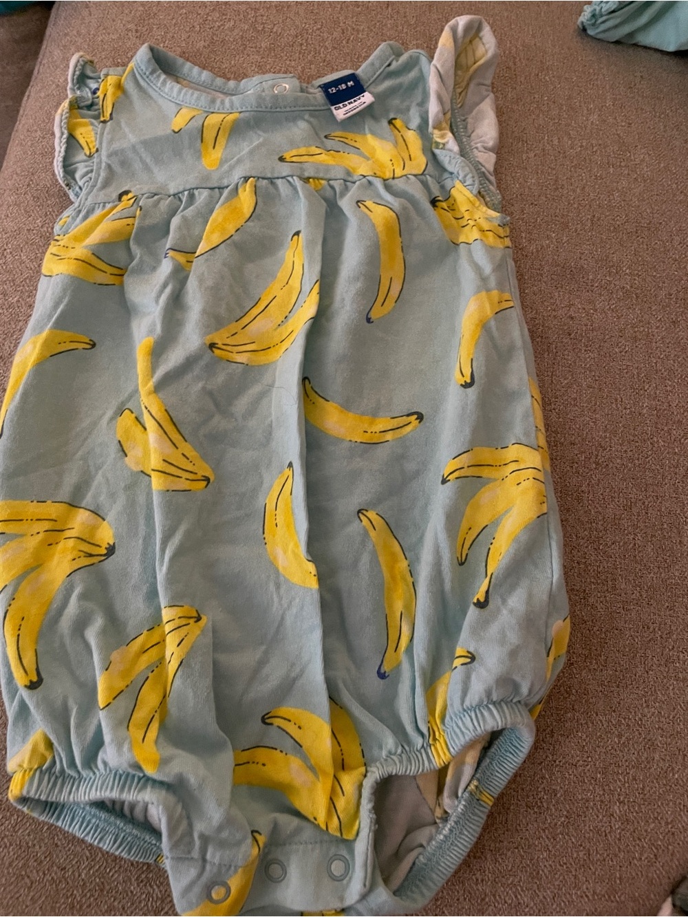 Blue Baby Romper with Yellow Banana Print